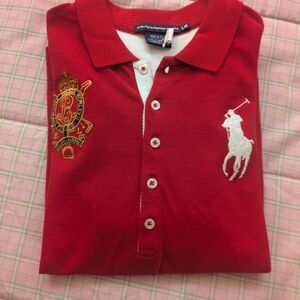 Women's Ralph Lauren Polo Red Polo with White Logo.